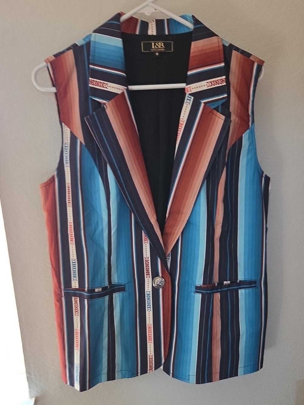 L&B Striped Sleeveless Blazer Vest in Blue & Brown